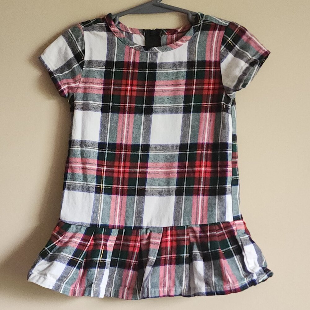 Wonder Nation Baby Toddler Girls Short Sleeve Tartan Plaid Dress Size 18 Months